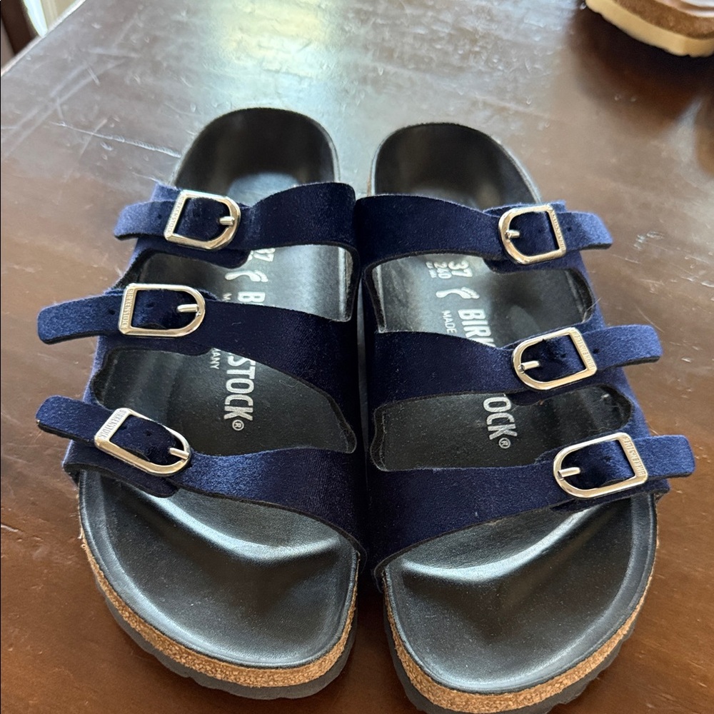 Birkenstock Women’s Triple Strap Suede Sandals in Navy Blue